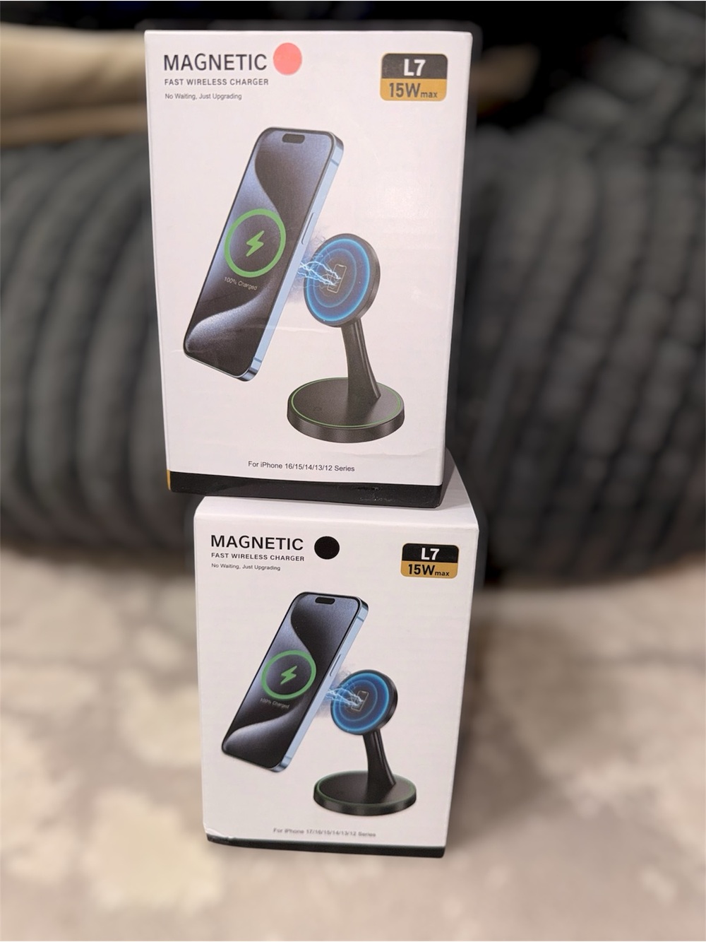2 pack Magnetic L7 15W Fast Wireless Charger Stand - Black